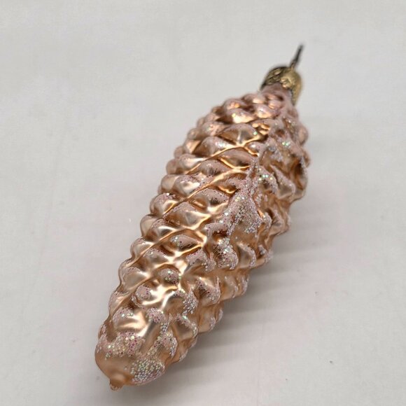 Inge Glas Pine Cone German Glass Christmas Ornament Orange - Picture 4 of 5